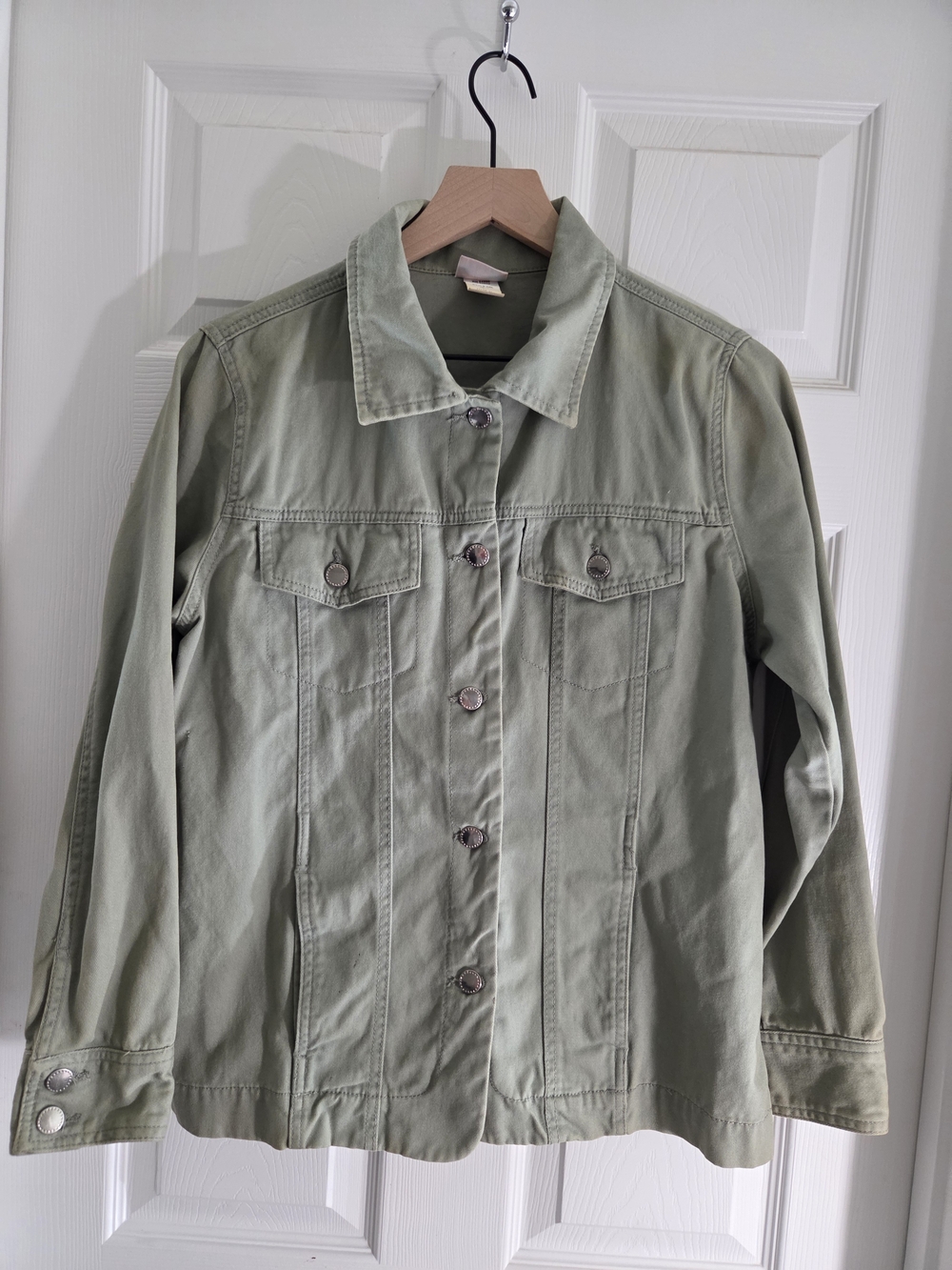 Vintage Women’s Olive Green Cotton Jean Jacket - Classic Button-Front